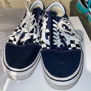 Navy Blue Checkerboard Vans Flames